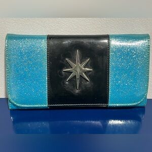 Lux De Ville Blue Sparkle Starburst Vinyl Wallet Trifold Rockabilly Metallic